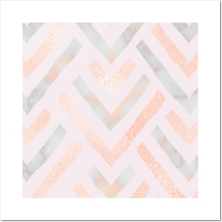 Rose Gold Marble Chevrons Posters and Art